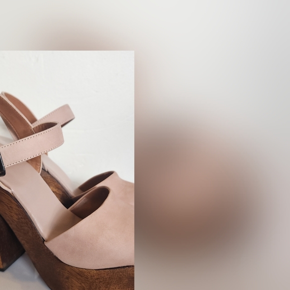 Lulus Lolita Leather Light Nude Suede Wooden Platform Heels - Picture 2 of 7